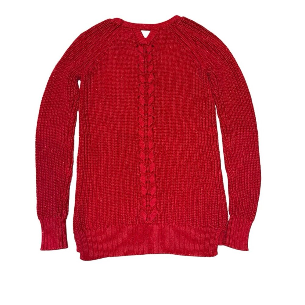 Tahari Red Sparkly Cable Knit Sweater Girls L 14 - Picture 2 of 5